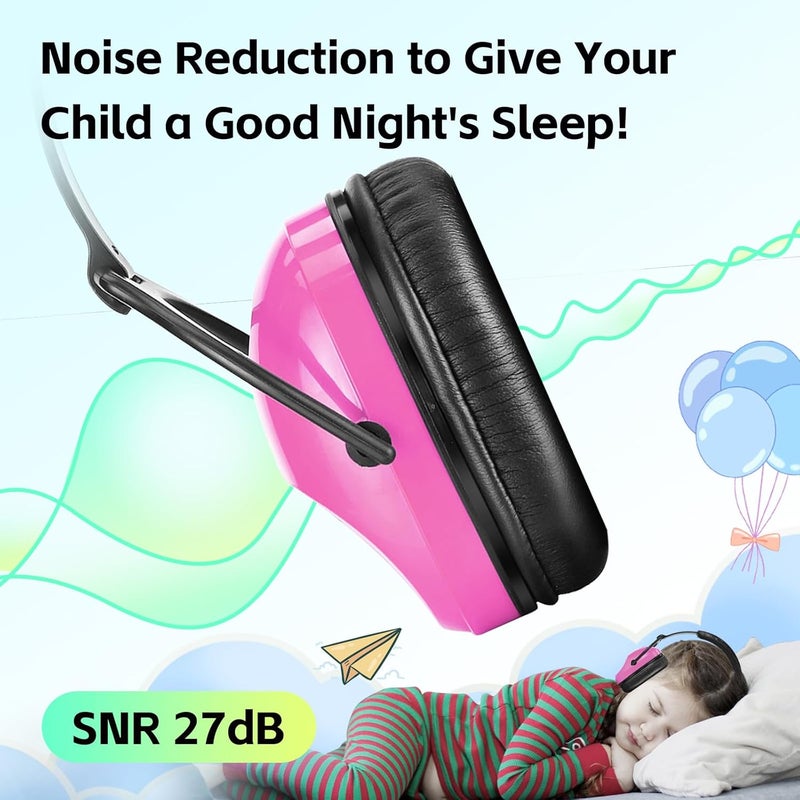 Hocazor 2 Pack HZ015 Kids Ear Protection Safety Earmuffs Durable Noise Cancelling Headphones, pink+blue - Image 3